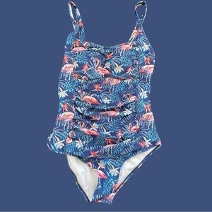 Adorable flamingo bathing suit, no tags,  about a size 10, front ruching